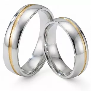 Obrączki ślubne stalowe srebrne z złotym akcentem eleganckie 6 mm KO27