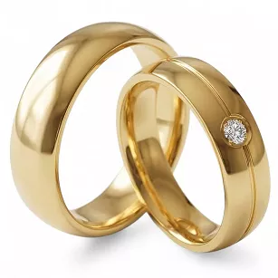 Obrączki ślubne złote klasyczne półokrągłe z cyrkonią stal chirurgiczna 316L 6mm para KO15