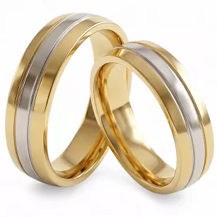 Obrączki ślubne stalowe złoto-srebrne klasyczne połysk 6 mm KO30
