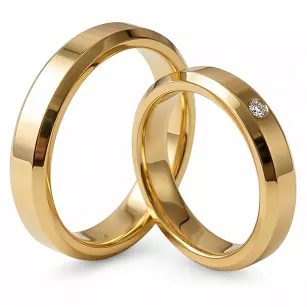 Obrączki ślubne złote fazowane z cyrkonią stal chirurgiczna 316L 4mm para KO21