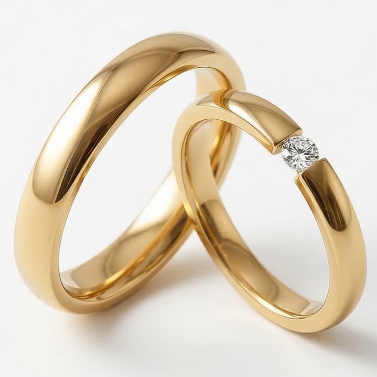 Złote klasyczne obrączki ślubne Blackberry® stal 316L para KO19