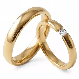 Obrączki ślubne złote klasyczne półokrągłe z cyrkonią stal chirurgiczna 316L 4mm para KO19