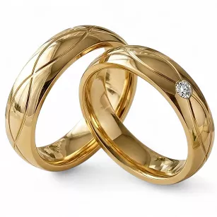 Obrączki ślubne stalowe złote klasyczne z cyrkonią 6 mm KO13