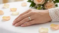 Obrączki ślubne stalowe złoto-srebrne asymetryczne z cyrkonią 6 mm KO7 - 8