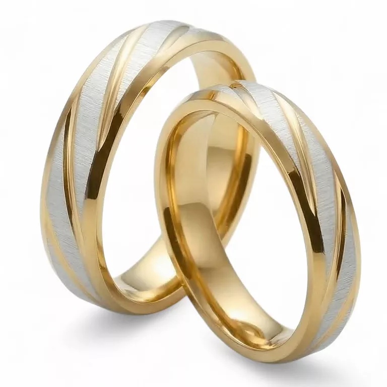Obrączki ślubne stalowe złoto-srebrne eleganckie frezowane mat połysk 4/6 mm KO52