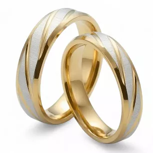 Obrączki ślubne stalowe złoto-srebrne eleganckie frezowane mat połysk 4/6 mm KO52