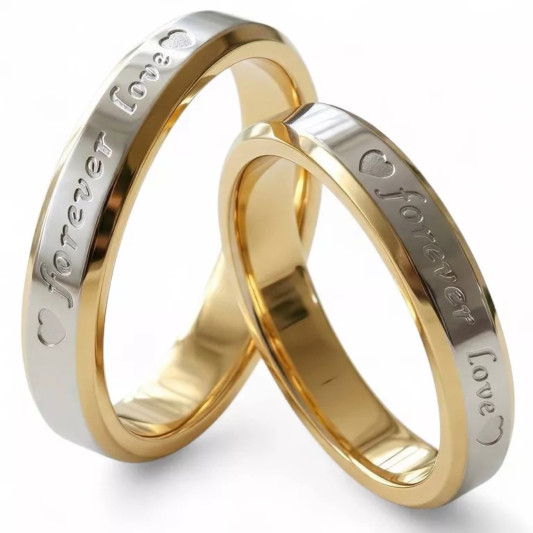 Obrączki ślubne złoto srebrne fazowane forever love stal chirurgiczna 316L 4mm para KO59