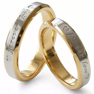 Obrączki ślubne złoto srebrne fazowane forever love stal chirurgiczna 316L 4mm para KO59