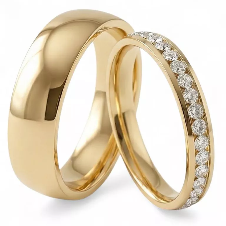 Obrączki ślubne złote klasyczne półokrągłe z cyrkonią stal chirurgiczna 316L 4/6mm para KO61