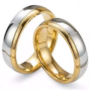 Obrączki ślubne ze stali chirurgicznej złoto-srebrne eleganckie 6 mm KO26