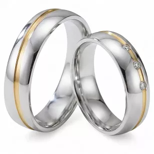 Obrączki ślubne stalowe srebrne eleganckie połysk złoty frez cyrkonie 6 mm KO9