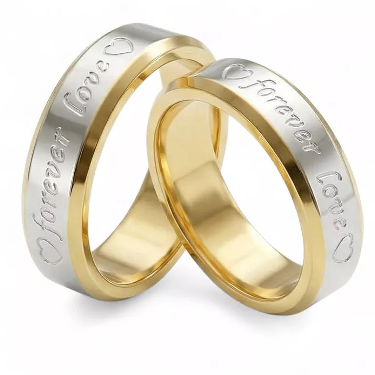 Obrączki ślubne złoto srebrne fazowane forever love stal chirurgiczna 316L 6mm para KO58