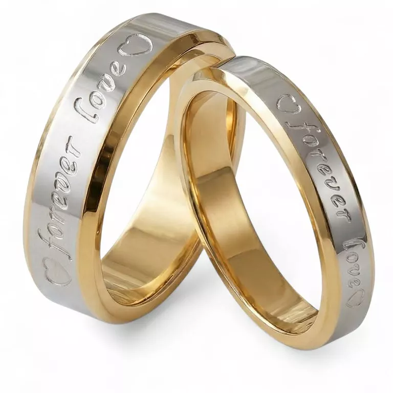 Obrączki ślubne złoto srebrne fazowane forever love stal chirurgiczna 316L 4/6mm para KO60