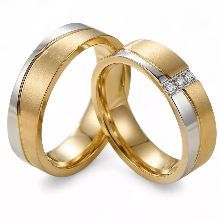 Obrączki ślubne stalowe złoto srebrne eleganckie z cyrkonią 6 mm KO11