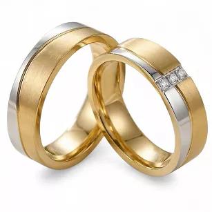 Obrączki ślubne stalowe złoto srebrne eleganckie z cyrkonią 6 mm KO11