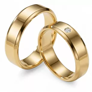 Obrączki ślubne złote fazowane z cyrkonią stal chirurgiczna 316L 6mm para KO4